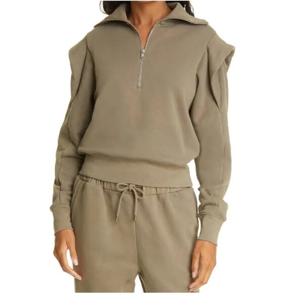 FRAME ~ Women's Shoulder Detail Half Zip Sweatshirt Size S FALL BONFIRE - Picture 1 of 6